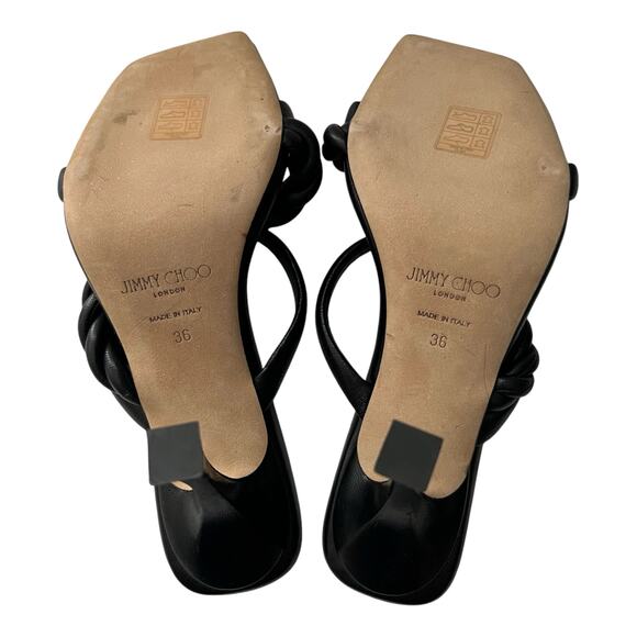 JIMMY CHOO Diosa Leather Mules EU 36 US 5 - 5.5 Black Twisted Strap Sandals - Picture 7 of 12